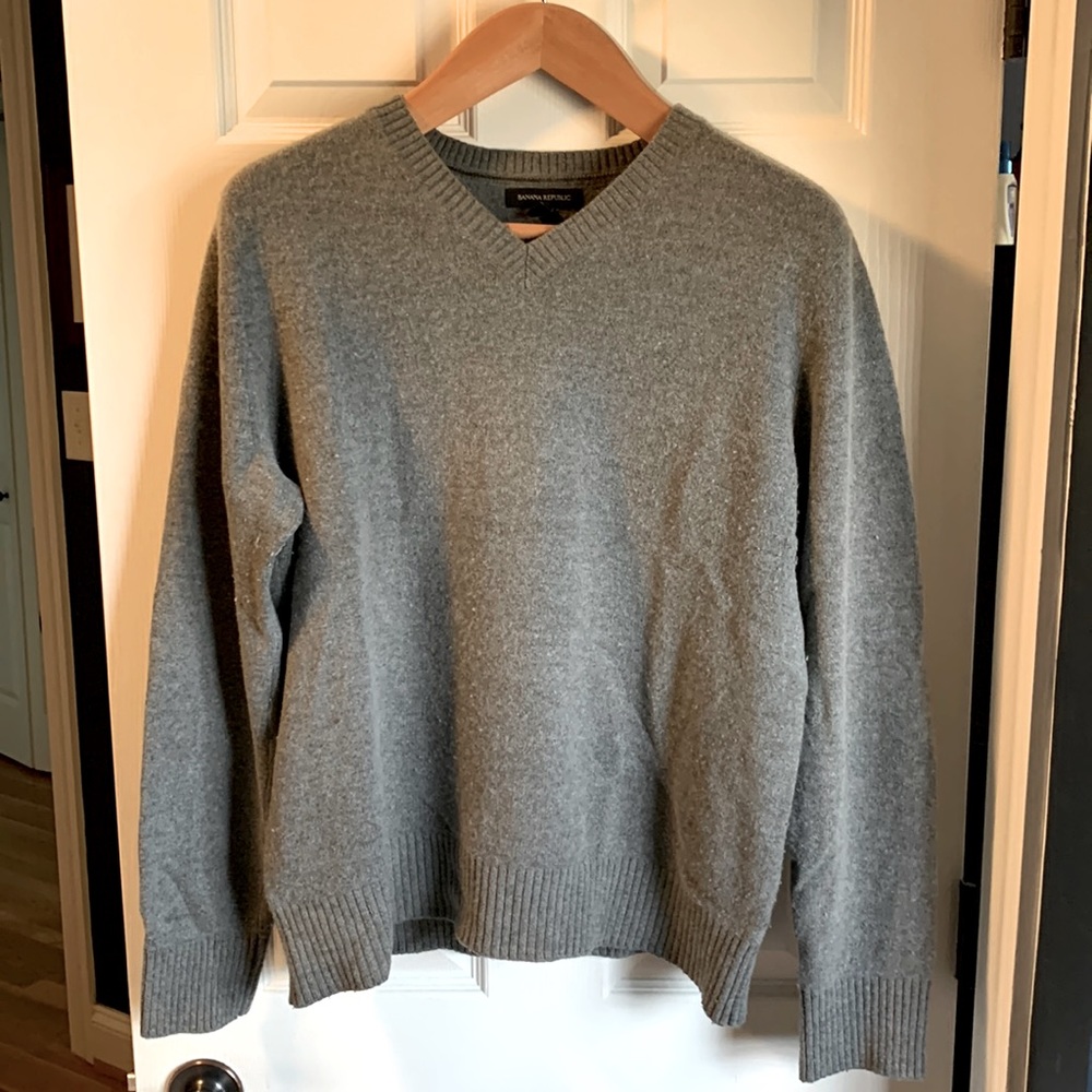 Banana Republic wool blend v-neck sweater with elbow patches